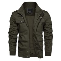 Men's Spring Fall Casual Windbreaker Jacket Cargo Stand Collar Military Bomber Jackets Coat