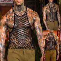 Mens Tops Muscle Perspective Polyester Singlet Sleepwear Sleeveless Tank