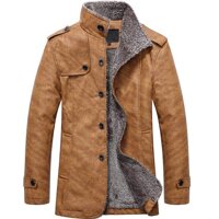 Men's Winter Fashion Faux Leather Jackets Vintage Full Zipper Thick Sherpa Lined Faux Leather Jacket Coat Bomber Jacket