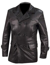 Mens WW2 Marine Imperial German Navy U-Boat Submarine Captain Leather Coat Jacket Black/Brown