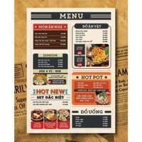 Menu in trực tiếp lên tấm gỗ 5mm, chịu ẩm mốc, bền, dẹp, sang chảnh, gọn, Thiết kế theo mẫu miễn phí.