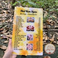 Menu tiệm nail, mi, móng, bảng báo giá dịch vụ, spa , thẩm mỹ viện, chất liệu gỗ tự nhiên , khắc laze hiện đại