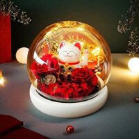 Mèo May Mắn Đồ Trang Trí Nhỏ Bảo Quản Bó Hoa Cao Cấp Cảm Giác Tự Làm Hoa Hồng Nắp Thủy Tinh Hoa Khô