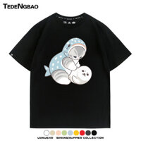 Mèo Nhật Bản Dễ Thương COS Cá Mập Seal Chơi Hoạt Hình Cặp Đôi Áo Thun Tay Ngắn