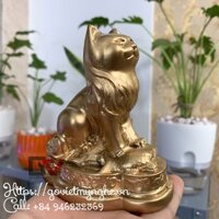 [Mèo phong thủy] Tượng đá con Mèo cát tường trang trí phong thủy bàn làm việc - Cao 10cm - Màu nhũ đồng