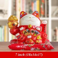 Mèo Thần Tài Bát Phương Lai Tài Đỏ (7inch) – TT19307