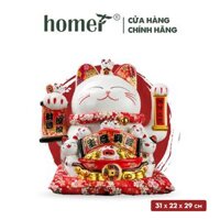 Mèo thần tài gốm sứ cao cấp vẫy tay tự động size 30 cm. Mèo chiêu tài kèm vòng cổ, dây sạc, đệm ngồi
