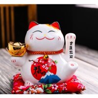 MÈO THẦN TÀI MANEKI NEKO VẪY TAY.  6 INCH vẫy tay: 16 cm Chất liệu gốm sứ Nhật Bản ( Mèo +hộp + nệm+ sạc điện )