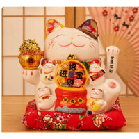 Mèo thần tài Maneki Neko vẫy tay bằng gốm-Mèo may mắn,hút tài lộc,decor nhà cửa,quà tặng rẻ,đẹp,ý nghĩa,kèm đệm,sạc