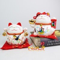 Mèo thần tài may mắn Maneki Neko có ống heo - Hoa chuông, Đỉnh Vàng phúc lộc viên mãn