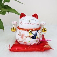 Mèo thần tài may mắn Maneki Neko có ống heo - Hoa chuông phúc lộc viên mãn