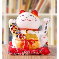 Mèo thần tài may mắn ngoắc tay nhật bản vẫy khách sứ trắng 16cm