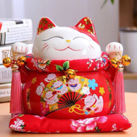 Mèo thần tài, mèo may mắn maneki neko Hũ Tiết kiệm phúc lộc viên mãn 20cm (kèm đệm)
