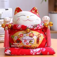 Mèo thần tài, mèo may mắn maneki neko phúc lộc viên mãn 20cm (kèm đệm)