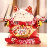 Mèo thần tài, mèo may mắn maneki neko phúc lộc viên mãn 20cm (kèm đệm)