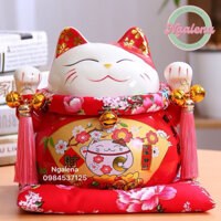 Mèo thần tài, mèo may mắn maneki neko phúc lộc viên mãn 20cm (kèm đệm)