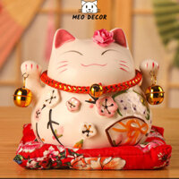 Mèo Thần Tài Nhật Bản, Mèo May Mắn Makeni-Neko Gốm Sứ Cao Cấp nhiều màu size 10cm (kèm đệm)