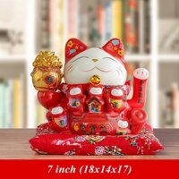 Mèo Thần Tài Tụ Bảo Bồn Đỏ (7inch) – TT19707