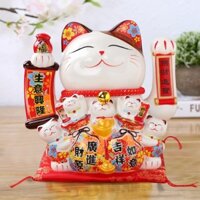 Mèo thần tài vẫy tay dùng được sạc cao 18cm dòng hộp tím