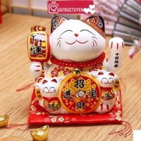Mèo vẫy tay Chiêu Phúc Tài Bảo 14cm Nhật Bản Maneki Neko, mèo may mắn thần tài tặng khai trương tân gia