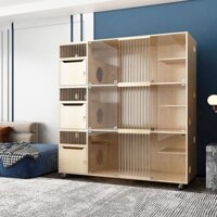 Mèo Villa Gỗ Chắc Chắn Lồng Kính Mèo Tủ Mèo Cưng Nhà Nhà Tủ Trưng Bày Lớn Nuôi Lồng Mèo 3 Tầng tổ