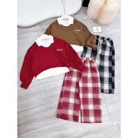 [MeoKids] C33 - Set Bộ Áo Len Lông Thỏ Kèm Áo Sát Nách Cổ Bẻ + Quần Dạ Kẻ Xịn Sò