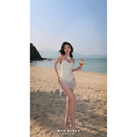 MER BLEUE | Set đồ bơi nữ 1 mảnh bodysuit kèm khăn voan Rosa màu Ivory