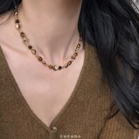 Merad Đá Tự Nhiên Hổ Mắt Đá Cà Phê Màu Ngọc Trai Đính Hạt Vòng Cổ Cao Cấp Cảm Giác Nữ Thu Đông 2024 Phong Cách Mới Áo Len Dây Chuyền
