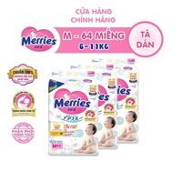 [Merries Cộng miếng Dán M64] Tã/Bỉm Dán Merries Nội Địa Nhật cộng miếng M64 (6-11kg)