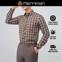 MERRIMAN SALE - Áo Sơ Mi MERRIMAN Tay Dài, BROWN , Họa Tiết Caro, Form Slim Fit Lai Bầu