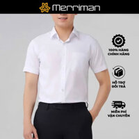 MERRIMAN SALE - Áo Sơ Mi MERRIMAN Tay Ngắn, Màu Trắng , Họa Tiết Trơn, Form Slim Fit Lai Ngang