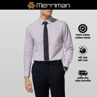 MERRIMAN SALE - Áo Sơ Mi MERRIMAN Tay Dài, Màu Tím , Họa Tiết Caro, Form Slim Fit Lai Bầu