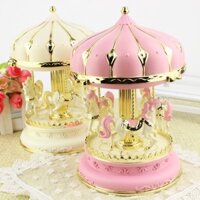 Merry-Go-Round Music Box Carousel Horse Colorful LED Light Luminous Beige