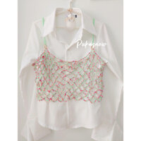 Mesh croptop 🫦Áo lưới croptop hai dây móc len handmade áo ghi lê phong cách trẻ trung màu hè