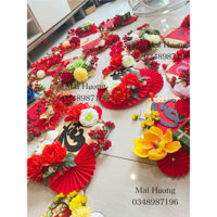 Mẹt decor Tết giá rẻ, quạt đỏ đón Tết treo cửa