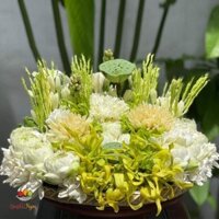 Mẹt hoa lễ truyền thống ngọc lan, hoàng lan, sen 30cm ( tùy mùa hoa)