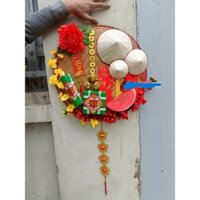 Mẹt trang trí bánh chưng, bánh tét, nón, dưa hấu thỏi vàng, tiền vàng trang trí tết cực chảnh ....