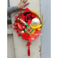 Mẹt trang trí bánh chưng dưa hấu, hành tỏi, chuối, nón, lúa trang trí cực xinh