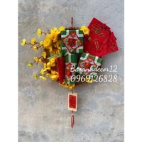 Mẹt tre bánh chưng, bánh tét dưa hấu hoa mai vàng trang trí tết, sẵn hàng ạ