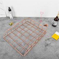 Metal Magazine Storage Basket Documents A4 Paper Office Desktop Finishing Basket Multi-Function Files Organizer-Rose Gold