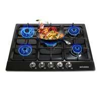METAWELL 26.77in Silver Stainless Steel 5 Burner Built-In Stove NG Gas Cooktop Cooker 10250W