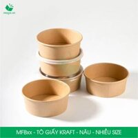 MFB - Combo 25 Tô giấy Kraft nâu - Bát giấy đựng thực phẩm - NHIỀU SIZE - MFB2B - 1000ml x nắp PET