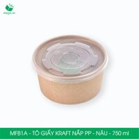 MFB1A - 750ml - 25 Tô giấy kraft nâu nắp PP - Bát giấy đựng thực phẩm