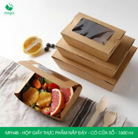 MFH4B - 1600 ml - 25 hộp giấy kraft đựng thực phẩm, hộp giấy đựng thức ăn có cửa sổ, hộp đựng cơm