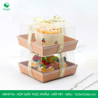 MFHP1N -10.5x10.5x6 cm-50 hộp giấy kraft thực phẩm màu nâu nắp Pet đựng thức ăn