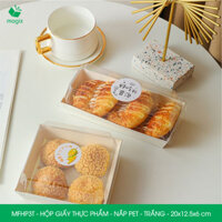 MFHP3T - 20x12.5x6cm - 50 hộp giấy thực phẩm màu trắng nắp Pet, hộp đựng thức ăn, hộp bánh take away