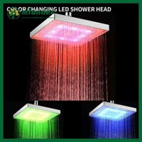 Mfonner led rainfall shower head 8 inch square high pressure spray brushed nickel brass vòi hoa sen thay đổi màu tự động