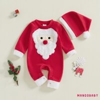 Mg-baby 2 Chiếc Trang Phục Giáng Sinh Tay Dài Cổ Tròn Ông Già Noel Thêu Áo Liền Quần + Mũ Bộ Trang Phục Ngày Lễ