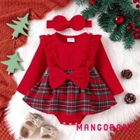 Mg-baby Girls 2 Chiếc Trang Phục Giáng Sinh Tay Dài Kẻ Sọc Váy Liền Quần Có Băng Đô Bộ Quần Áo Sơ Sinh