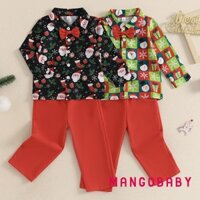 Mg-boys Bộ Quần Giáng Sinh Tay Dài Ve Áo Ông Già Noel In Áo Sơ Mi Màu Trơn Bộ Quần